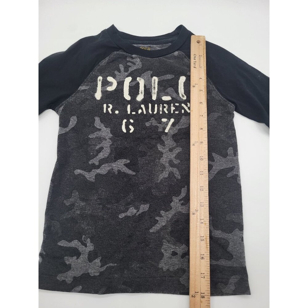 POLO Ralph Lauren Long Sleeved Black Gray Camo Graphic T Shirt Boy SZ 5 - Picture 4 of 6